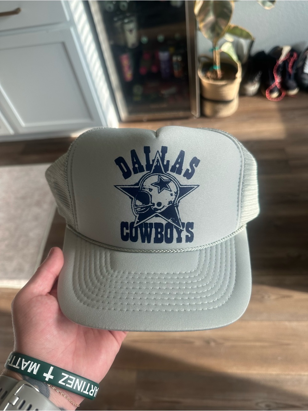 Vintage Dallas Cowboys 1980s Trucker Snapback Cap - Light Gray with Navy Logo OS